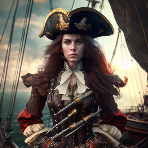 a woman in a pirate costume on a ship