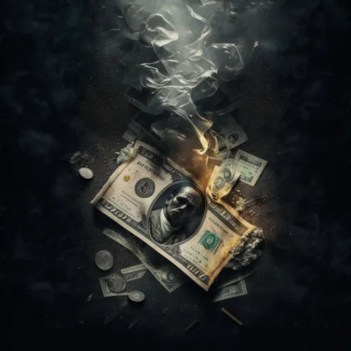 a pile of money with smoke coming out of it