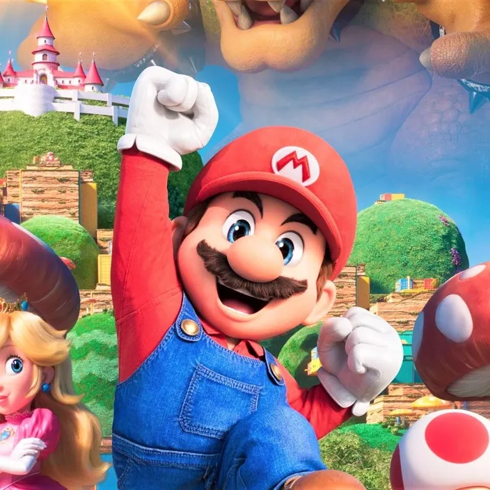 a mario bros poster with a woman and a man