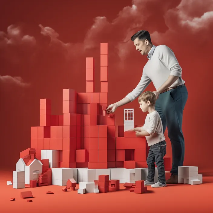 a man and a child are playing with blocks