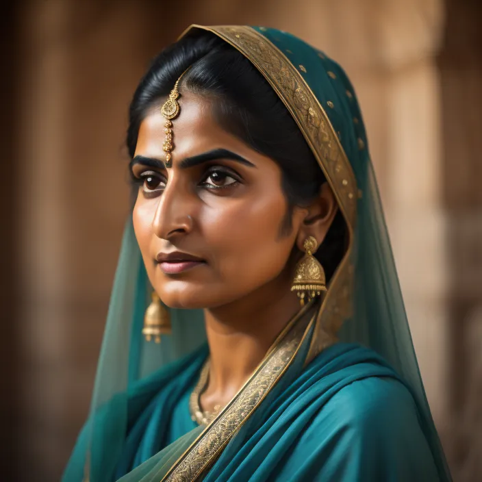 a woman wearing a green and gold sari