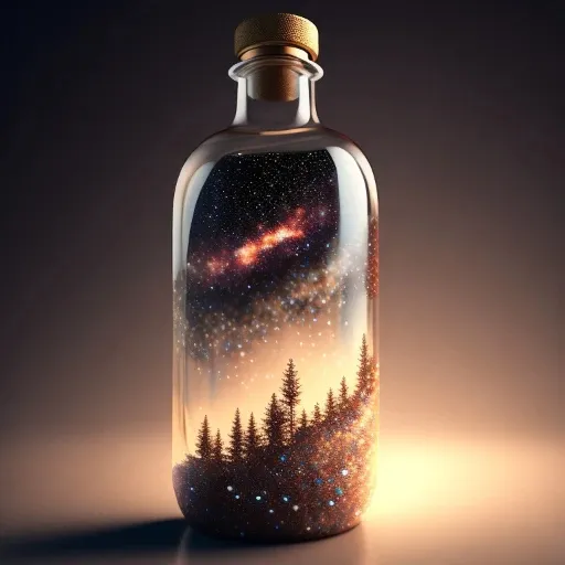 a bottle with a picture of a forest inside of it