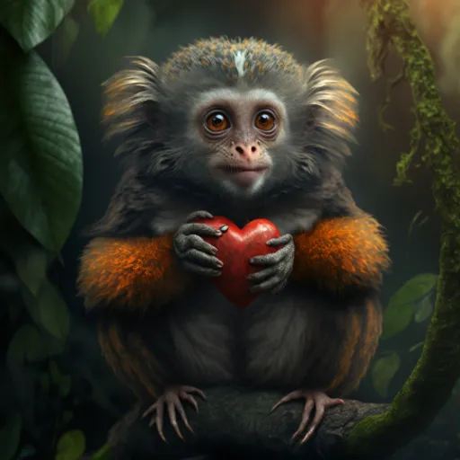 a monkey holding a heart in its paws