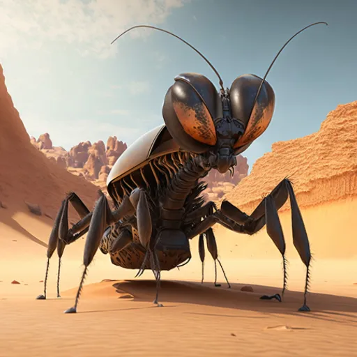 a large insect standing on top of a desert