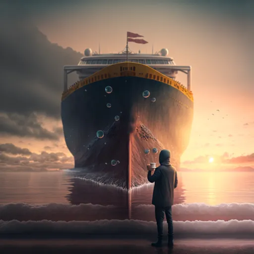 a man standing in front of a large ship