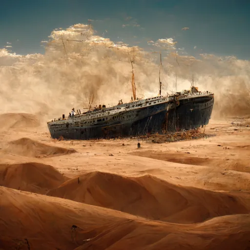 an old ship in the middle of a desert