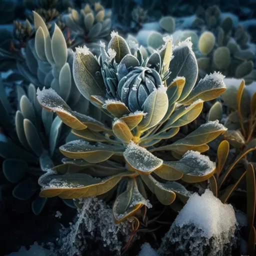 a close up of a plant covered in snow