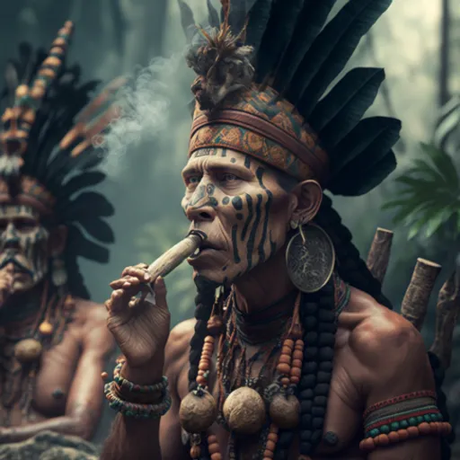 a group of native american men smoking a pipe