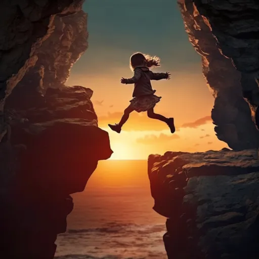 a girl jumping off a cliff into the ocean