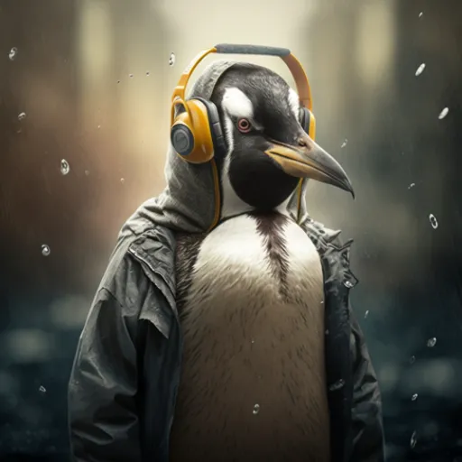 a penguin wearing headphones and a jacket