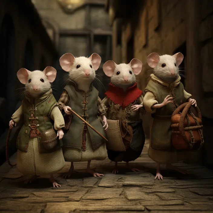 a group of mice dressed in medieval clothing