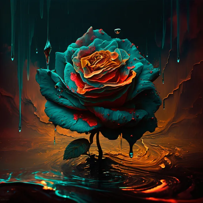 a painting of a rose in a body of water