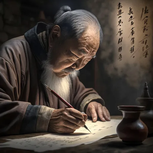 an old man writing on a piece of paper