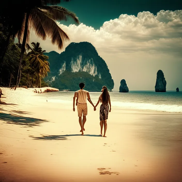 a couple walking on a beach holding hands