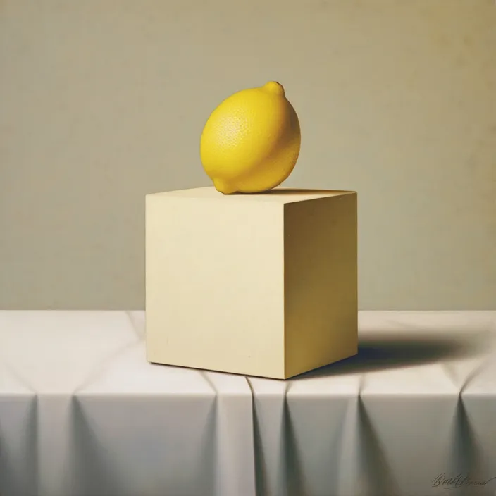 a yellow lemon sitting on top of a white box