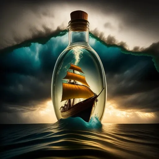 a ship in a bottle floating in the ocean