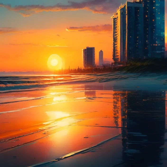 a painting of a sunset on the beach