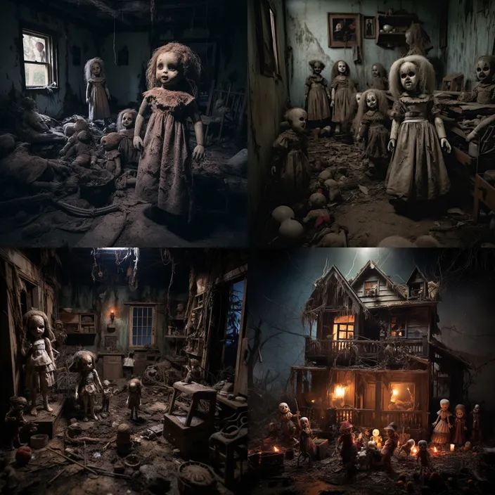 a collage of photos of a creepy house