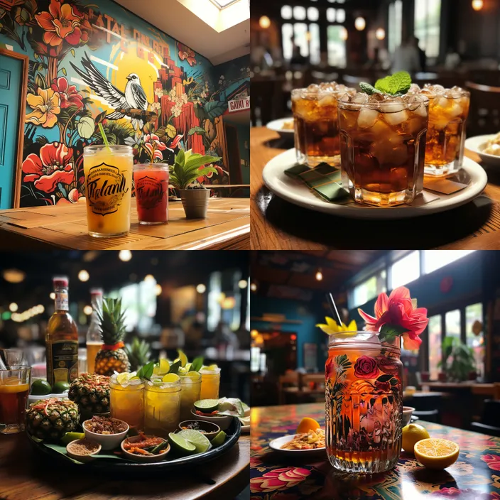 a collage of photos of various drinks on a table