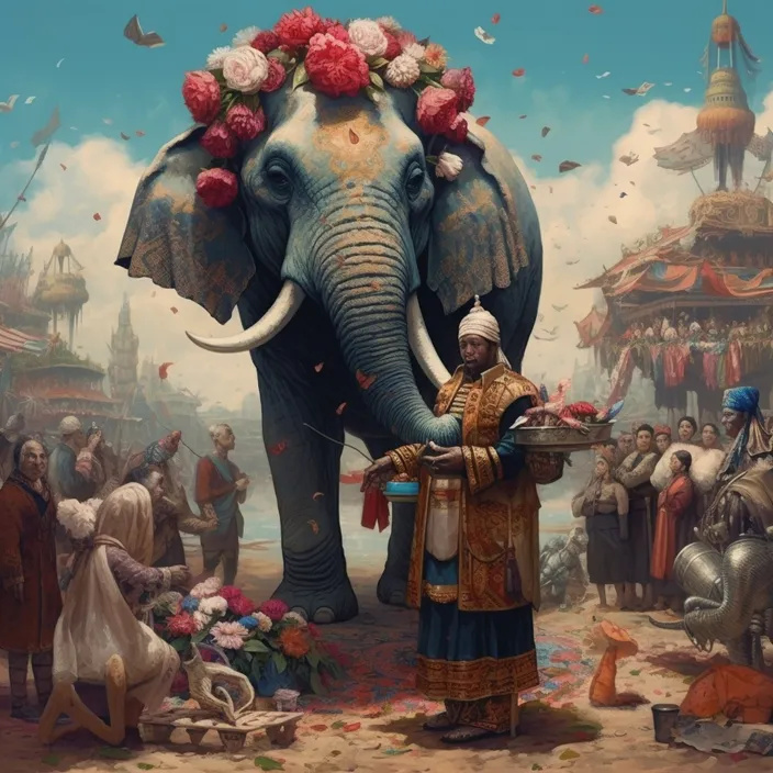 elephant, vertebrate, world, temple, art, working animal, painting, african elephant, adaptation, sky