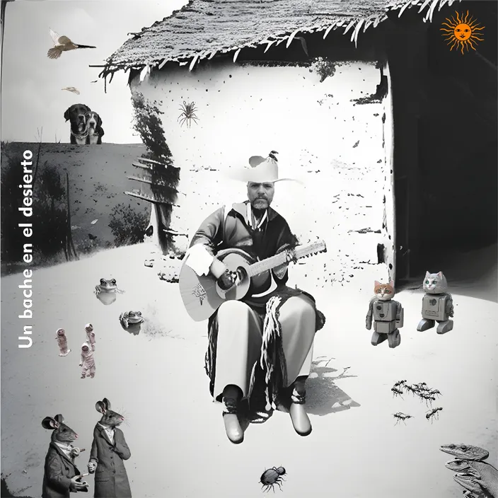 a black and white photo of a man playing a guitar