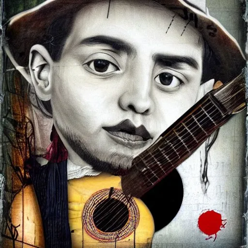 a painting of a man with a guitar