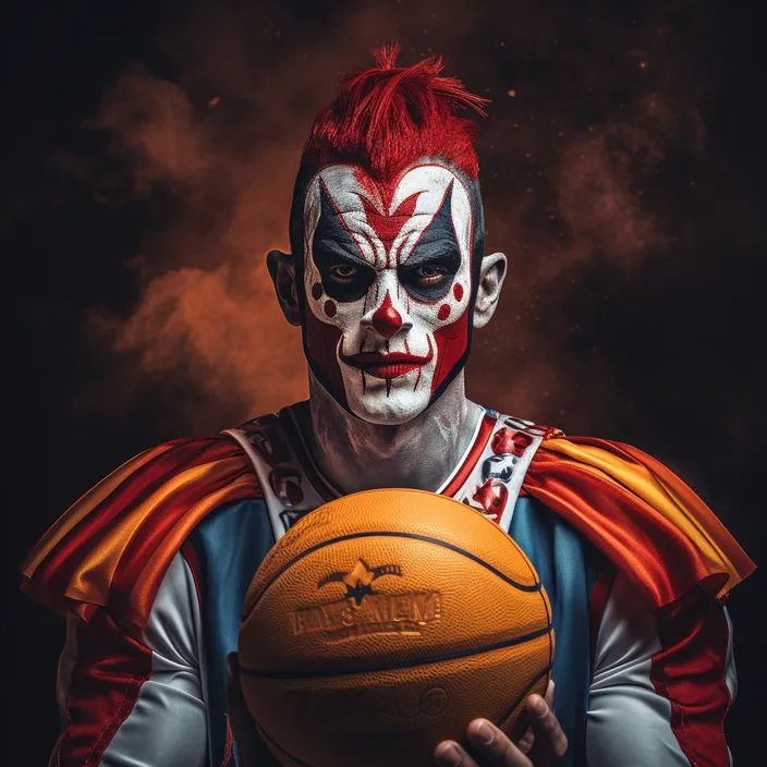 a man in clown makeup holding a basketball