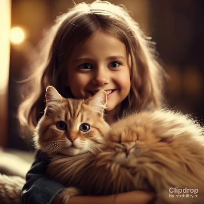 a little girl holding a cat in her arms