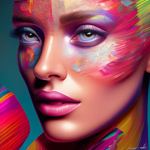 a woman's face with multicolored makeup