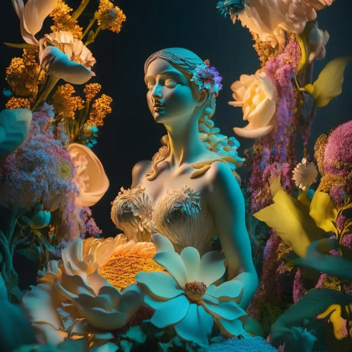 a statue of a woman surrounded by flowers