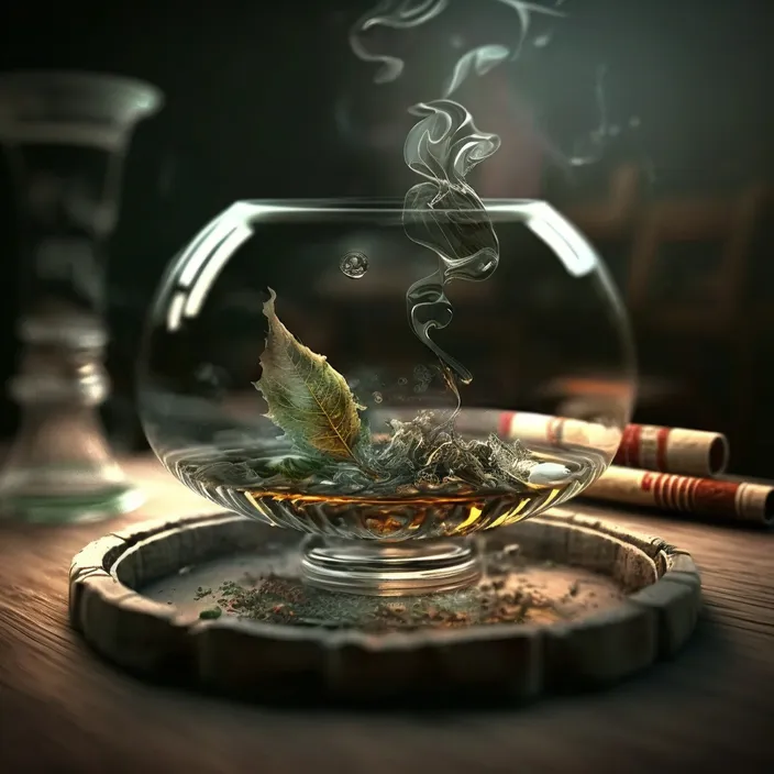 a glass bowl filled with smoke and a cigarette