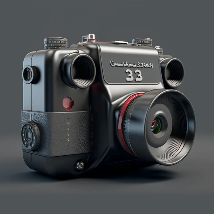 a digital camera is shown on a gray background