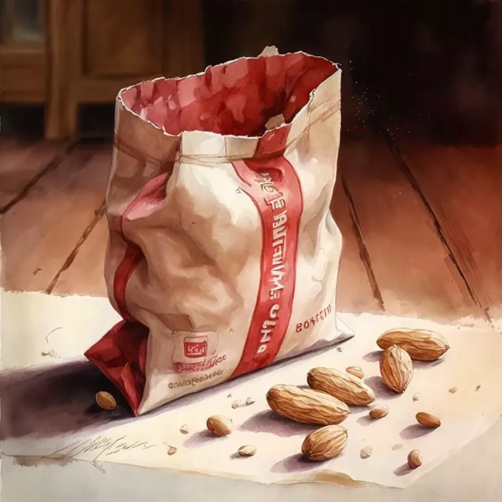 a bag of almonds sitting on top of a table