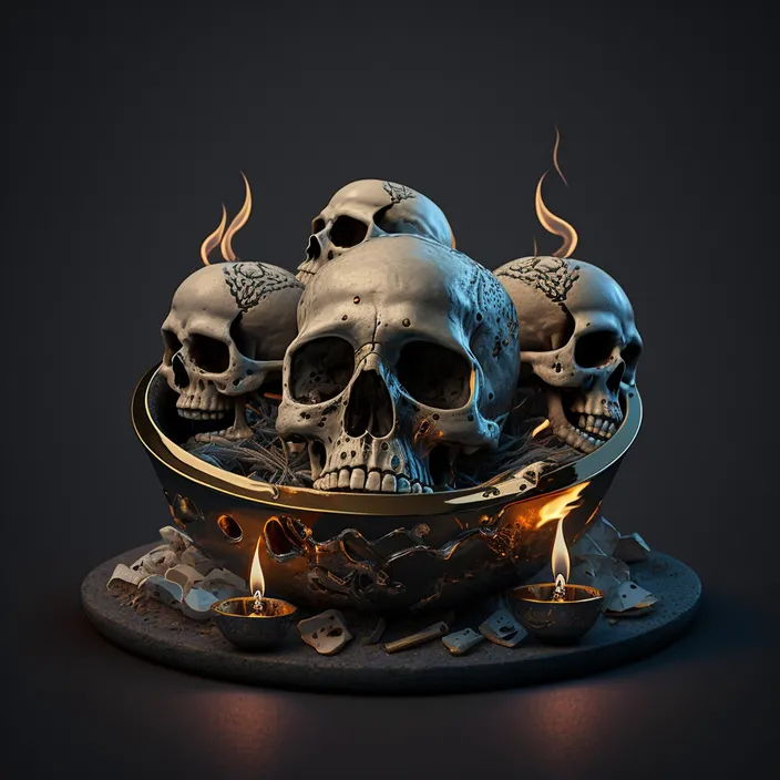 a group of skulls sitting on top of a table