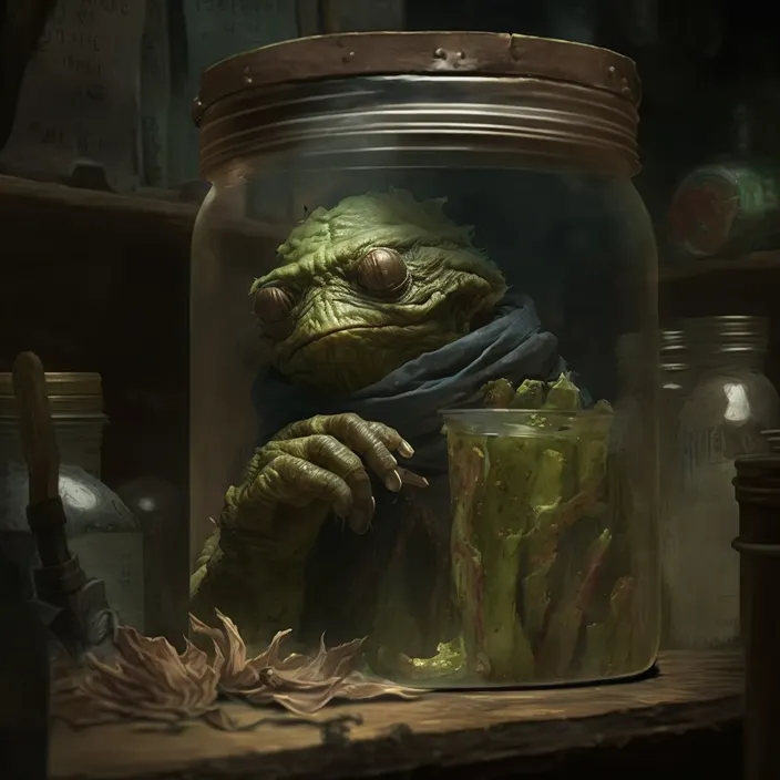 a painting of a creature in a jar