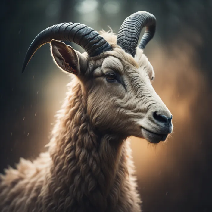 a close up of a goat with long horns