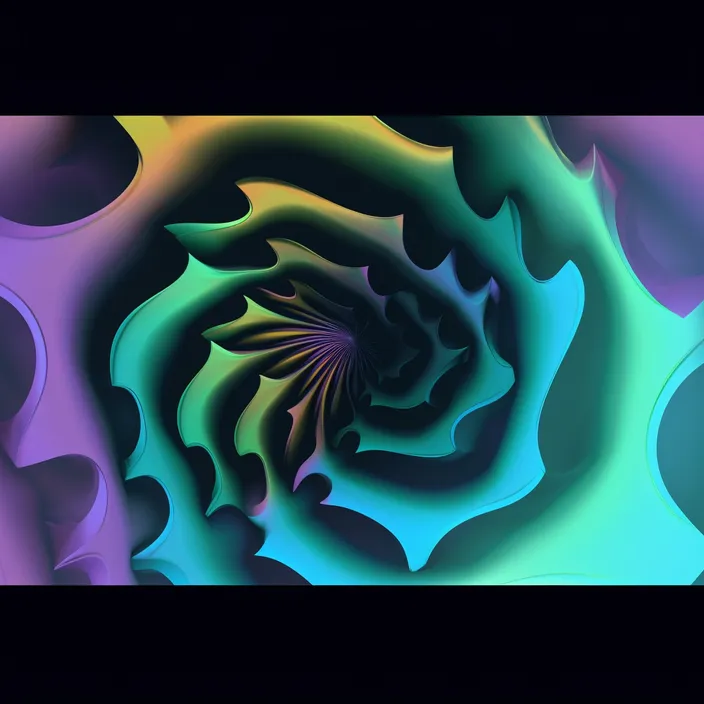 a computer generated image of a colorful flower based on the phi ratio whirling and undulating into deep space and re-occuring again dramatic colors and liht 4d hk