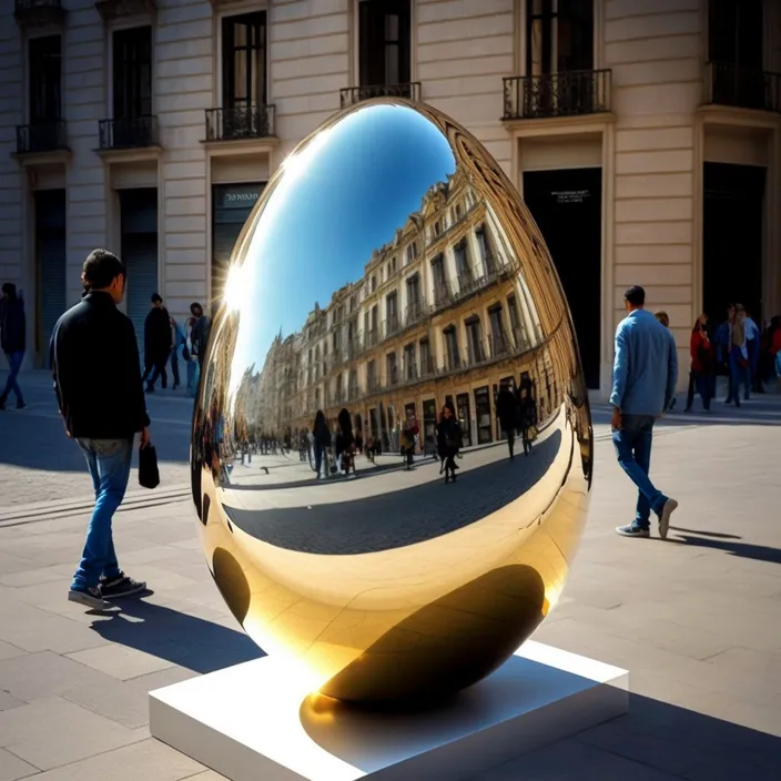 a man standing in front of a shiny ball