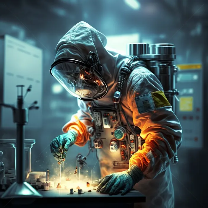 a man in a space suit working on a piece of metal