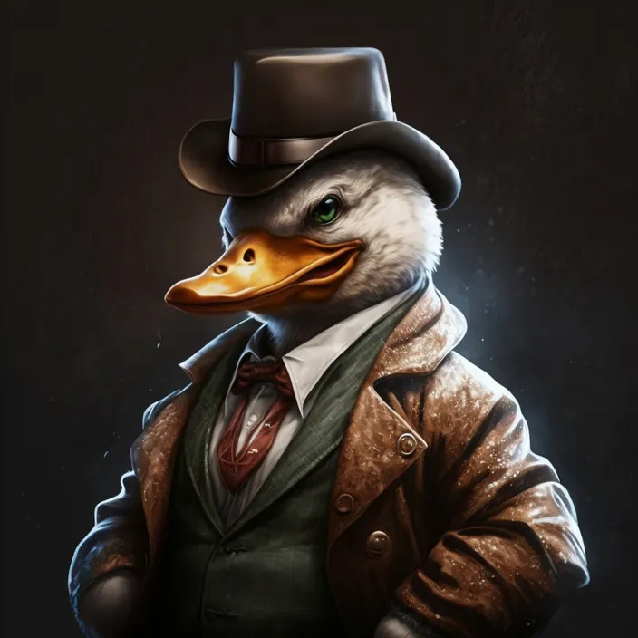 a duck dressed in a suit and top hat