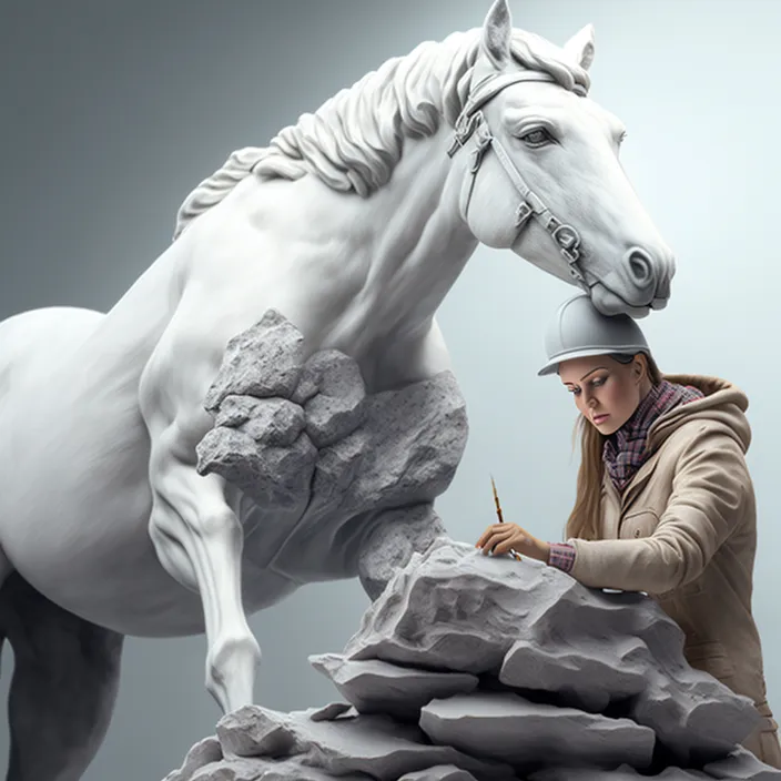 a woman is painting a statue of a horse