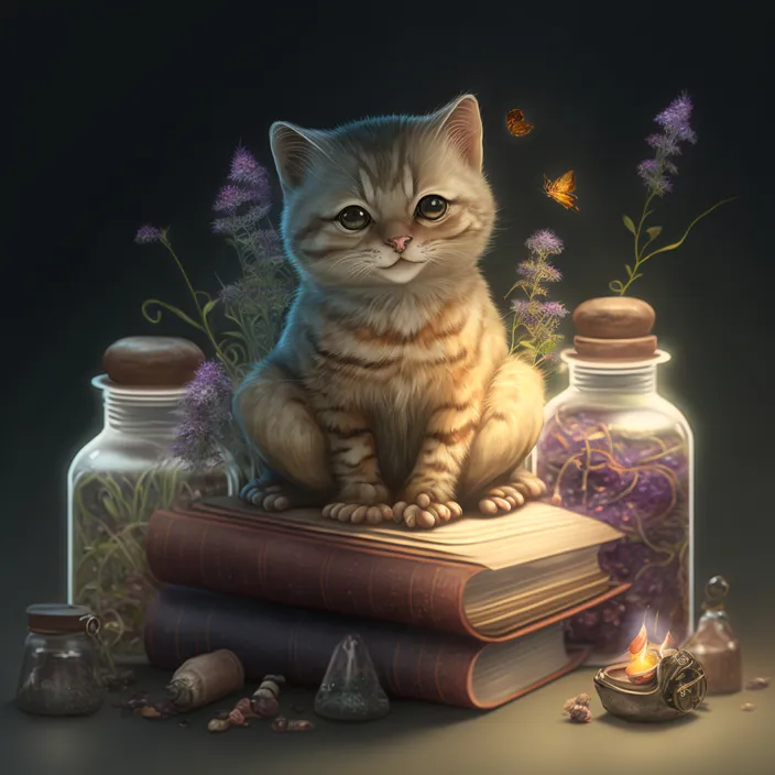 a painting of a cat sitting on top of a book