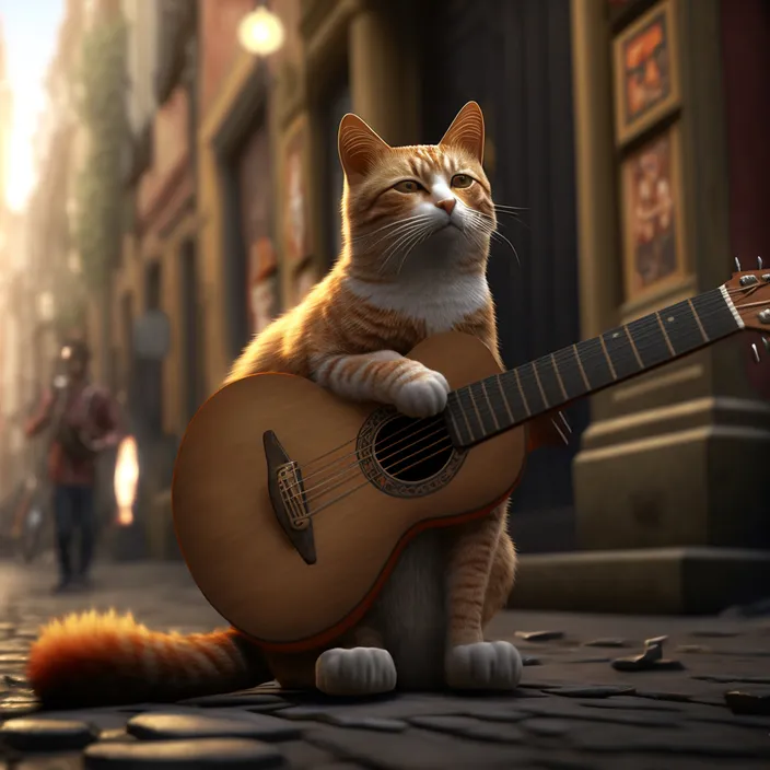 a cat that is sitting on top of a guitar