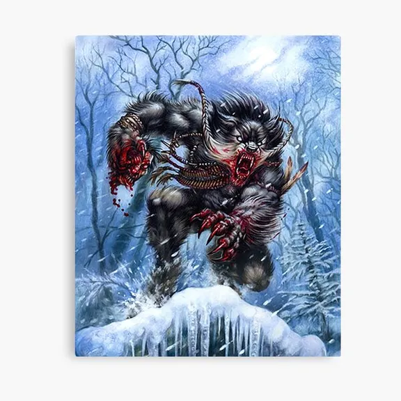 a painting of a demon in the snow