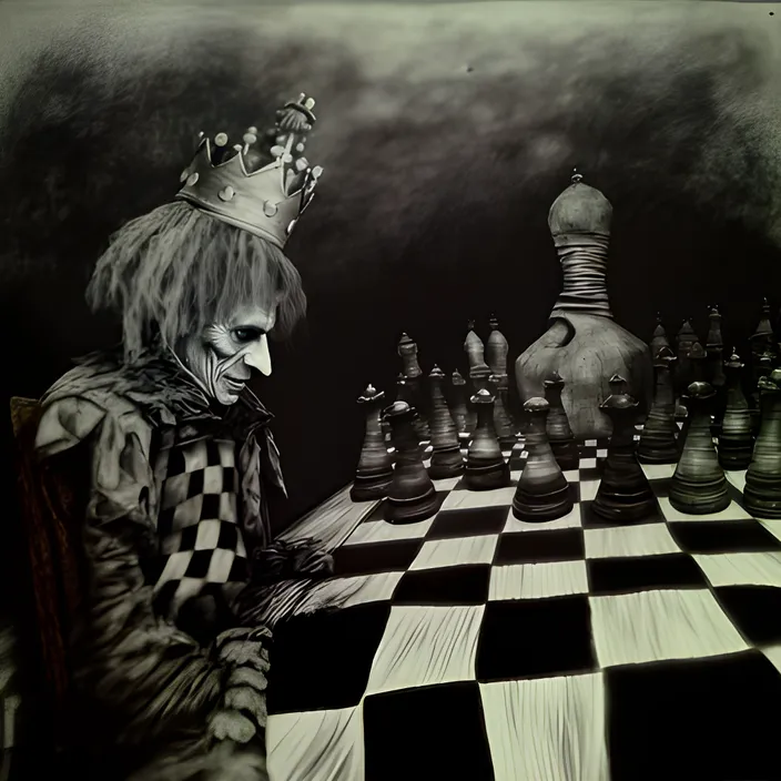 a drawing of a clown playing chess