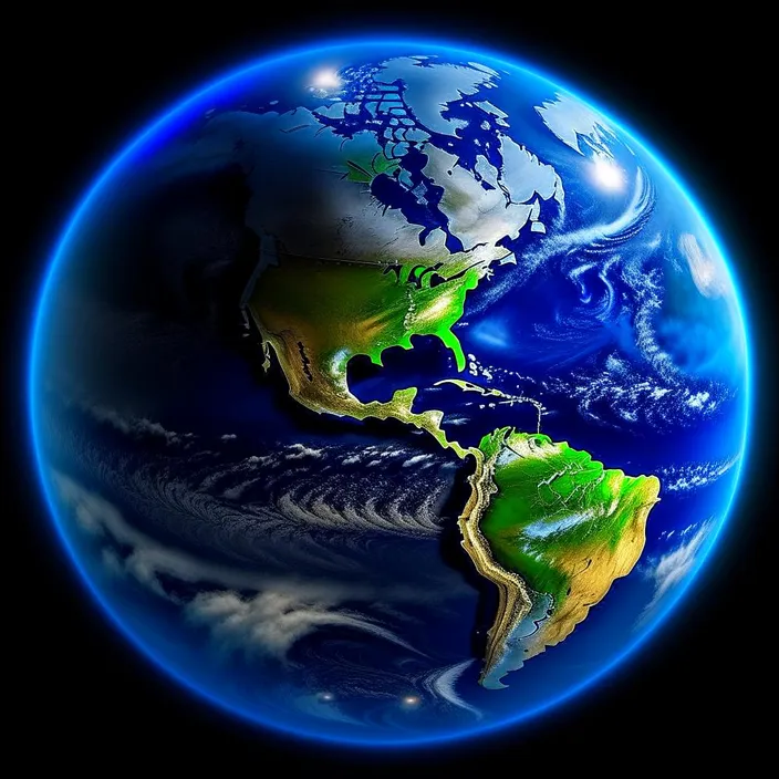 a blue and green earth with a black background