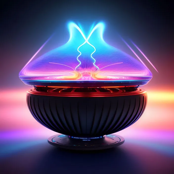 a speaker with a colorful light coming out of it