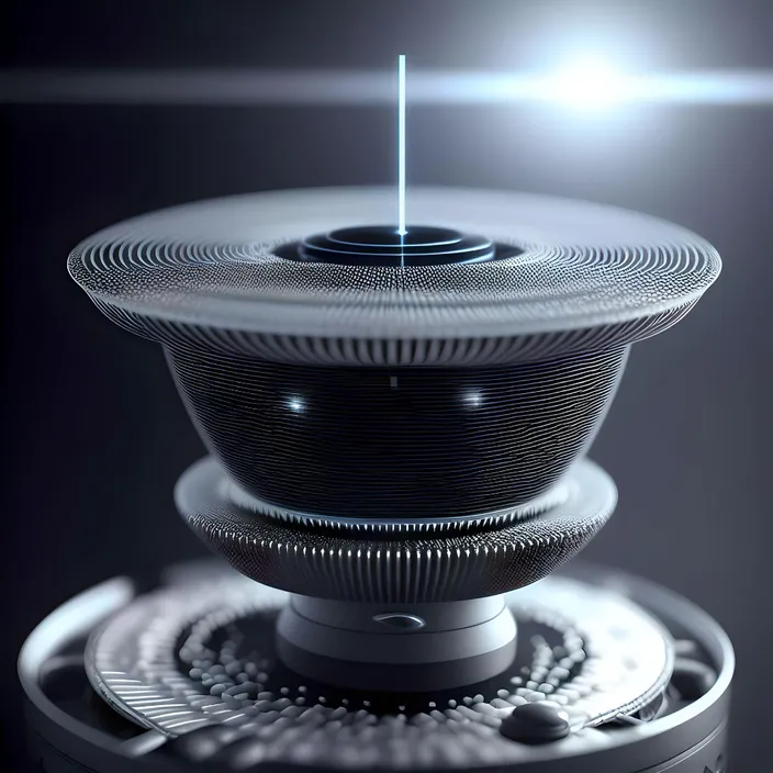 a close up of a camera lens on a black background