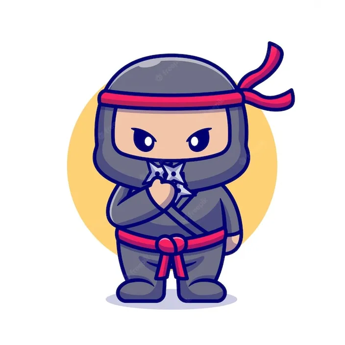 a cartoon character wearing a ninja suit and holding a sword