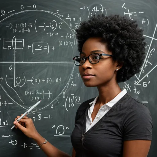 a woman is writing on a blackboard